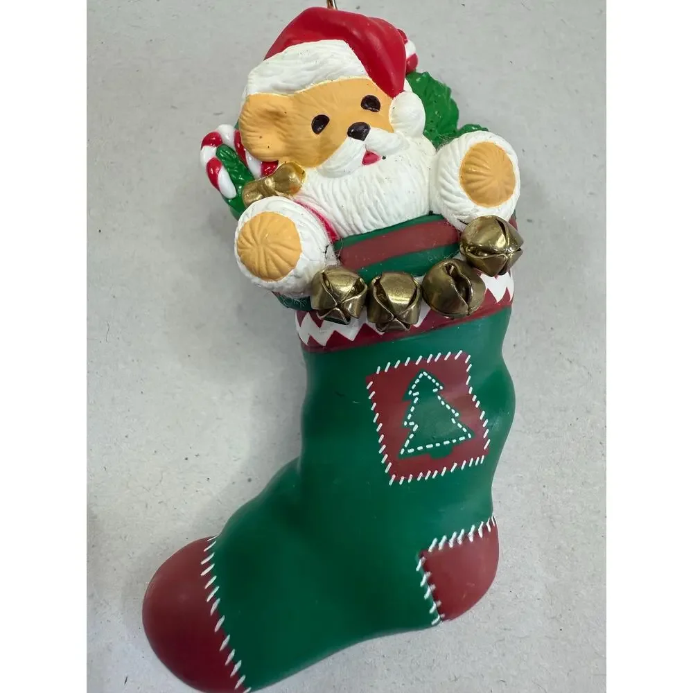 1996 Hallmark Christmas Stocking Ornament, Santa Face, Vintage Holiday Decor